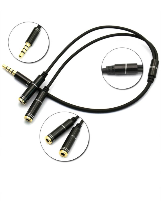3.5mm Aux Splitter, 4-Pole Male to Dual Female AUX Audio Jack
