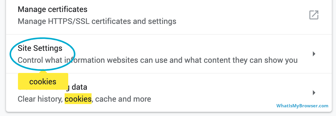 The 'Site Settings' item in the options list.