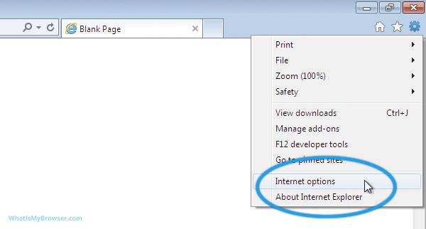 The tools menu in Internet Explorer 9