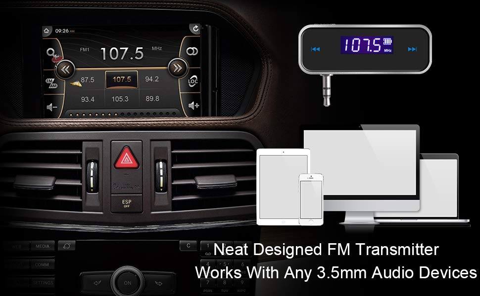 FM Transmitter Mini AUX Adapter with Built-in 3.5mm Jack